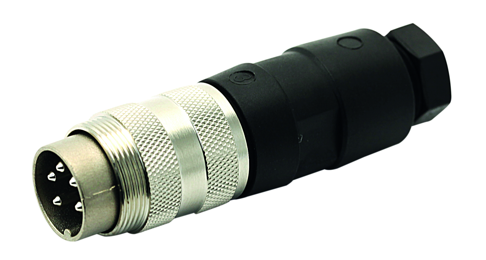 T 3356 048 - M16 Male straight cable connector with internal strain relief and metal locking ring. 5 contacts, gold plated, 4-6mm  Contacts included.