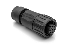 C01630D00620012  6+PE Female straight cable connector with strain relief and clamping ring, black backshell