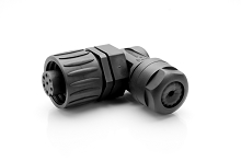 C01630F00610012  6+PE Female, right angled cable connector with strain relief and clamping ring, black backshell. Comparable to 99-4226-70-07, CA6WLD