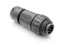 C01630H00611012 Male, straight cable connector with strain relief, internal cable clamping and clamping ring, black backshell. Comparable to 99-4225-00-07