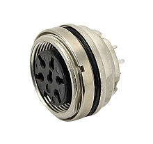 C091 61G105 110 2 - M16 Rear mounting female metal receptacle with O-ring seal and ring nut mount. 5 contacts, silver plated.  Contacts included. Comparable to PN# 09-0120-90-05