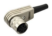 T 3261 055 - M16 Female right angled cable connector with internal strain relief and metal locking ring.  3 contacts, 4 - 6mm cable diameter Contacts sold separately.