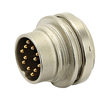 T 3302 300 - M16 Front mounting male receptacle with ring nut. 4 contacts, silver plated  Contacts included. Comparable to PN# 09-0311-50-04