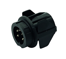T 3326 518 - M16 Straight, full plastic front mounting male receptacle with snap-in mount. 4 contacts, gold plated.  Contacts included.