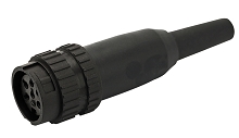 T 3328 991 - M16 Full plastic straight Female cable connector with black cable sleeve. 4 contacts, silver plated, 4-6mm cable diameter.  Contacts included.