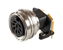 T 3359 900 - M16 Rear mounting right angled female receptacle with ring nut. 5 contacts, silver plated  Contacts included.