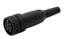 T 3375 991 - M16 Full plastic straight Female cable connector with internal strain relief and plastic locking ring. 5 contacts, silver plated, 4-6mm cable diameter.  Contacts included.