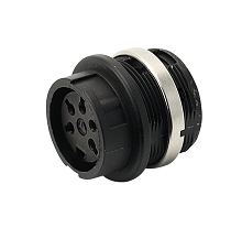 T 3377 018 - M16 Straight, full plastic front mounting female receptacle with ring nut. 5 contacts, gold plated.  Contacts included.