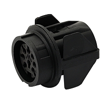 T 3377 518 - M16 Straight, full plastic front mounting female receptacle with snap-in mount. 5 contacts, gold plated.  Contacts included.