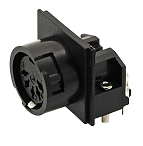 T 3377 600 - M16 PCB mounting, right angled black plastic female receptacle. 5 contacts, silver plated.  Contacts included.