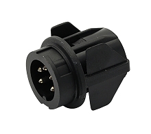 T 3396 500 - M16 Straight, full plastic front mounting male receptacle with snap-in mount. 5 contacts, silver plated  Contacts included.
