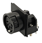 T 3397 600 - M16 PCB mounting, right angled black plastic female receptacle. 5 contacts, silver plated.  Contacts included.