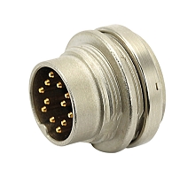 T 3402 018 - M16 Front mounting male receptacle with ring nut. 6 contacts, gold plated  Contacts included. Comparable to PN# 09-0323-09-06
