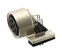 T 3403 218 - M16 PCB flange mounting right angled Female receptacle with ring nut. 6 contacts, gold plated  Contacts included.