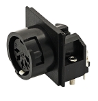 T 3427 600 - M16 PCB mounting, right angled black plastic female receptacle. 6 contacts, silver plated  Contacts included.