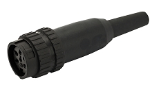 T 3428 991 - M16 Full plastic straight Female cable connector with black cable sleeve. 5 contacts, silver plated, 4-6mm cable diameter  Contacts included.