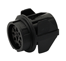 T 3437 500 - M16 Straight, full plastic front mounting female receptacle with snap-in mount. 7 contacts, silver plated  Contacts included.