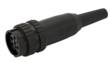 T 3438 951 - M16 Full plastic straight Female cable connector with black cable sleeve. 6 contacts, 4-6mm cable diameter Contacts sold separately.