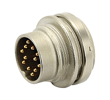 T 3506 018 - M16 Front mounting male receptacle with ring nut.  8 contacts, gold plated  Contacts included. Comparable to PN# 09-0473-09-08