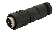 T 3524 528 - M16 Male straight cable connector with internal strain relief and plastic locking ring. 8 contacts, gold plated, 6-8mm cable diameter  Contacts included.