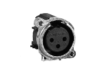 AC3FBHL1-AU-PRE  3 Pole XLR Female Chassis Mount, B Type, Nickel Finish, Gold Plated Contacts, Horizontal PCB, Ground Link 1, Non-Latching. Comparable to PN# NC3FBH1-0
