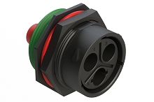 AHDP07-24-03PNA-WTAC031  3 Position Receptacle, Pin, Shell Size 24, Keyed A, 100A, 1000V, Sealed Panel Mount, Normal Diameter Seal (Green Adapter), Wide Thread Adapter
