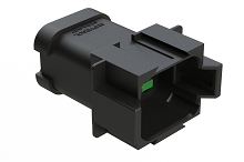 AT04-08PD-SSBLK  8-Way Receptacle, Male Connector with D Position Key and Extended Shroud and Solid Rear Grommet and Endcap, Black