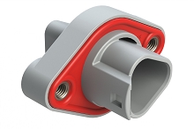 AT04-3P-PML06  3 Position Panel Mount Receptacle with Vertical Flange, Pin, Threaded Insert, Integrated Latch, Gasket, Reduced Diameter Rear Seal, Grey