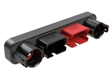 ATHD041-2X12PA14P-RAMRB  32 Position Power Splitter Control Module, 4 Pin x 2 and 12 Pin x 2 Device Layout, Nickel Plated Contacts, Right Angle Mount, Black / Red