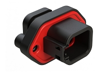 ATP04-6P-PM13BK  6 Position Panel Mount Receptacle with Flange, Pin, with Gasket, Self Tapping, End Cap, Black. Requires Wedgelock AWP-6P