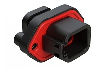 ATP04-6P-PM14BK  6 Position Panel Mount Receptacle with Flange, Pin, with Gasket, Reduced Diameter Seal, Self Tapping, End Cap, Black. Requires Wedgelock AWP-6P