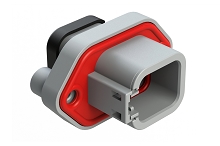 ATP04-6P-PM14  6 Position Panel Mount Receptacle with Flange, Pin, with Gasket, Reduced Diameter Seal, Self Tapping, End Cap, Grey. Requires Wedgelock AWP-6P