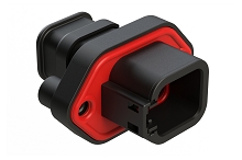 ATP04-6P-PM15BK  6 Position Panel Mount Receptacle with Flange, Pin, with Gasket, Self Tapping, Strain Relief, Black. Requires Wedgelock AWP-6P