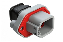 ATP04-6P-PM15  6 Position Panel Mount Receptacle with Flange, Pin, with Gasket, Self Tapping, Strain Relief, Grey. Requires Wedgelock AWP-6P
