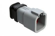 ATP04-6P-SR02  6 Position, Receptacle, Pin,  SR02 Strain Relief (Reduced Diameter Seal), End Cap, Grey Body. Requires Wedgelock AWP-6P