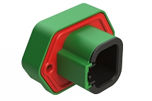 ATP15-4PC-BM01  4 Position PCB Receptacle with Flange, Pin, Gold Plated, Self-Threading, Gasket, Keyed C, Green