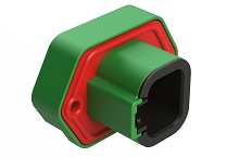 ATP15-4PC-BM02  4 Position PCB Receptacle with Flange, Pin, Gold Plated, Self-Threading, Gasket, Potted, Keyed C, Green