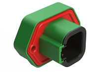 ATP15-4PC-BM03  4 Position PCB Receptacle with Flange, Pin, Tin Plated, Self-Threading, Gasket, Keyed C, Green