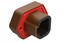ATP15-4PD-BM04  4 Position PCB Receptacle with Flange, Pin, Tin Plated, Self-Threading, Gasket, Potted, Keyed D, Brown