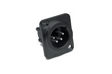 AX4MDVB  4 Pole XLR Male Chassis Mount, Vertical PCB, Machined Contacts, Black Finish