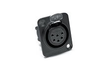 AX6AFDVB  6A Pole XLR Female Chassis Mount, Vertical PCB, Machined Contacts, Black Finish