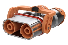 C2152CH1115001  2 Pole High Voltage Male (Pin) Cable Connector, C Code, 520A, 1500V, 150mm² Wire, HVIL, Plastic Lever