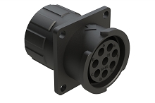FLS014N8SHEC03  8 Position Square Flange Receptacle, Socket, Shell Size 14, with Endcap, Fast Lock Coupling