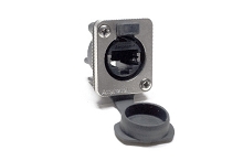 RJXS8FG6HB  XLRnet D Type Ethernet Chassis Mount, Horizontal PCB CAT6, with Dust Cap, Bulk Packaging