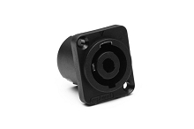 SP-2-MDV  2 Pole Loudspeaker Chassis Mount, D Type Flange, Thru Holes, Vertical PCB, Black Finish. Comparable to PN# NL2MD-V