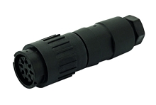 T 3628 548 - M16 Female straight cable connector with internal strain relief and plastic locking ring.  12 contacts, gold plated, 4-6mm cable diameter