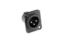 AC3MDZB  3 Pole XLR Male Chassis Mount, D Type, Stamped Contacts, Solder Bucket, Black Finish. Comparable to PN# NC3MD-L-BAG-1