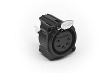 AC5FAV-AU-B  5 Pole XLR Female Chassis Mount, A Type, Vertical PCB Mount, Latching, Black Finish. Comparable to PN# NC5FAV