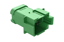 AT04-08PC-P021  8-way receptacle, (1) 8 pin busbar=52 amps, nickel plating, keyed C, green. Contacts included. Comparable to PN# DT04-08PC-P021