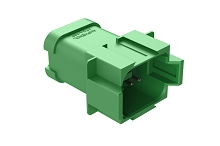 AT04-08PC-P026  8-way receptacle, (2) 4 pin busbar=26 amps, nickel plating, keyed C, green. Contacts included. Comparable to PN# DT04-08PC-P026